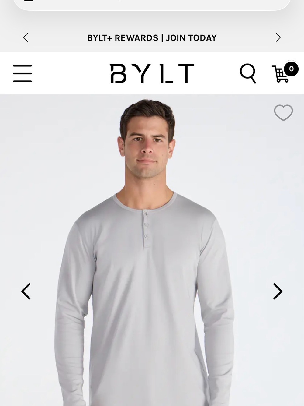 BYLT Basics Men's Long-Sleeve Henley in Light Gray
